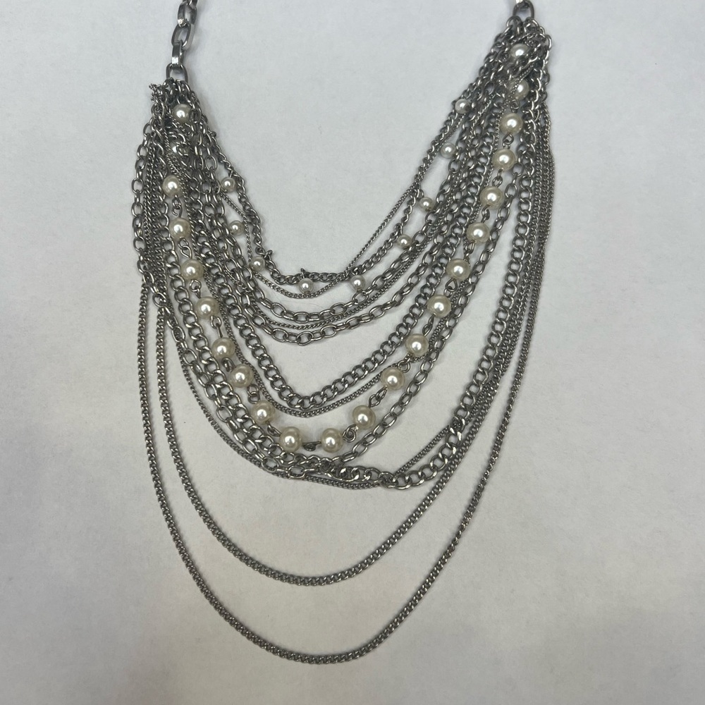 Multi strand pearl and silver necklace, pre-owned